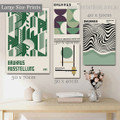Green Strokes Spheres Circles Abstract Modern Photograph 4 Piece Framed Canvas Print Set Geometric Artwork Wrapped Rolled for Room Wall Garniture
