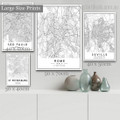 Sao Paulo Rome Seville Abstract Map 4 Piece Framed Canvas Prints Wall Artwork Set Modern Photograph Stretched for Room Finery