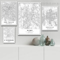 Sao Paulo Rome Seville Modern Map Cheap Wrapped Rolled 4 Piece Framed Wall Art Photograph Abstract Canvas Print for Room Disposition