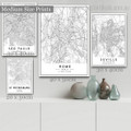 Sao Paulo Rome Seville Abstract Modern 4 Piece Canvas Wall Painting Prints Set Map Painting Photograph Stretched Home Wall Drape