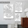 Amsterdam Warsaw Zaragoza Modern Cheap 3 Framed Piece Wall Art Prints Map Abstract Photograph Stretched Canvas for Room Embellishment