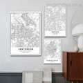 Amsterdam Warsaw Zaragoza Map Modern Rolled 3 Piece Framed Artwork Set Abstract Photograph Print on Canvas Home Wall Onlay