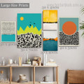 Curved Strokes Polkas Spots Modern Geometric Stretched Photograph 5 Piece Framed Set Abstract Canvas Print for Room Wall Art Assortment