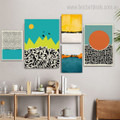 Curved Strokes Polkas Dots Modern Abstract 5 Piece Framed Painting Set Geometric Photograph Print on Canvas for Wall Hanging Arrangement