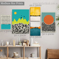 Curved Strokes Polkas Lines Abstract Geometric Modern Photograph 5 Piece Framed Wall Set Map Wrapped Rolled Canvas Print Hanging Artwork Adornment