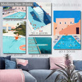 Human Pool Fun Abstract Cityscape Stretched Canvas Print 5 Piece Framed Wall Art Modern Photograph for Room Ornamentation
