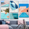Human Pool Fun Building Modern 5 Framed Wall Painting Prints Cityscape Abstract Photograph Rolled Canvas for Room Garnish