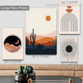 Cactus Mountain Sun Abstract Scandinavian Photograph 4 Piece Framed Canvas Print Set Nature Artwork Wrapped Rolled for Room Wall Garniture
