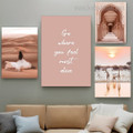Go Where You Feel Female Quotes Abstract 4 Piece Framed Painting Set Scandinavian Photograph Print on Canvas for Wall Hanging Arrangement