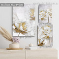 White Blossoms Flowers Abstract Modern Photograph 3 Piece Framed Canvas Print Set Floral Artwork Wrapped Rolled for Room Wall Garniture