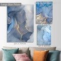 Blue Stains Marble Abstract Modern 3 Piece Framed Art Set Stretched Canvas Print Photograph for Room Illumination