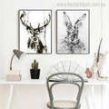 Deer Rabbit Animal Abstract Contemporary Painting Canvas Print for Living Room Wall Flourish