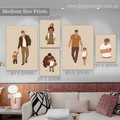 Father Walk With Baby Abstract Figure 5 Piece Framed Wall Painting Set Scandinavian Rolled Photograph Print On Canvas Home Wall Assortment