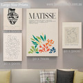Matisse Designer Vase Floral Scandinavian 4 Piece Framed Painting Set Abstract Photograph Print on Canvas for Wall Hanging Garnish