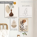 Tarnish Vase Leafage Abstract Scandinavian Botanical Canvas 4 Piece Framed Wall Prints Set Painting Photograph Stretched Home Drape