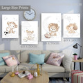 Cute Lion Monkey Cartoon Stars Modern Animal Rolled Photograph 4 Piece Framed Wall Artwork Set Canvas Print for Room Finery