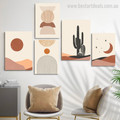Stars Moon Mount Dots Scandinavian Photograph 5 Piece Framed Canvas Print Set Abstract Artwork Wrapped Rolled for Room Wall Trimming