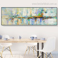 Turquoise Abstract Watercolor Panoramic Framed Tableau Photo Canvas Print for Dining Room Wall Assortment