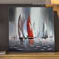 Sailboats Abstract Landscape Framed Contemporary Image Print for Wall Decoration