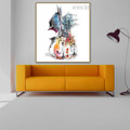 Guitar Abstract Watercolor Framed Cityscape Smudge Image Canvas Print for Living Room Wall Drape
