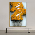 Yellow Trees Abstract Birds Modern Framed Painting Photo Canvas Print for Room Wall Adornment