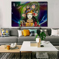 Krishna Floral Religious Framed Painting Picture Canvas Print for Lounge Room Wall Decoration