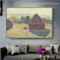 Haystacks (Midday) Impressionist Nature Painting Image Canvas Print for Living Room Wall Ornamentation