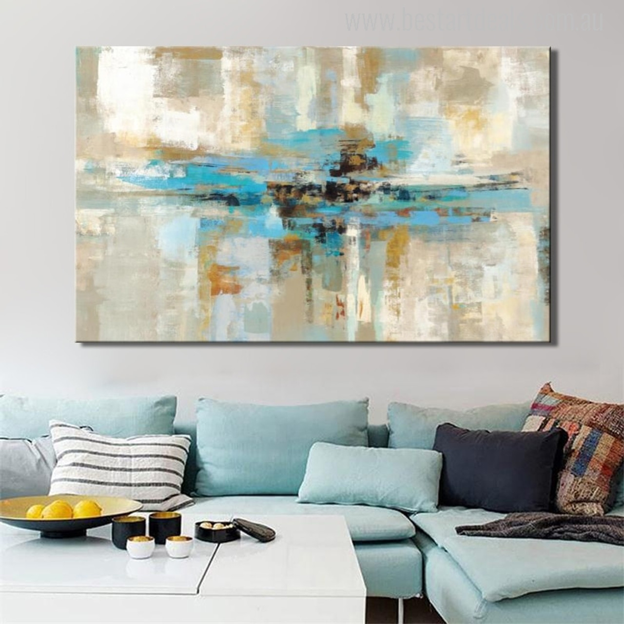 Buy White Blue Oil Painting Canvas Print Wall Art Decor