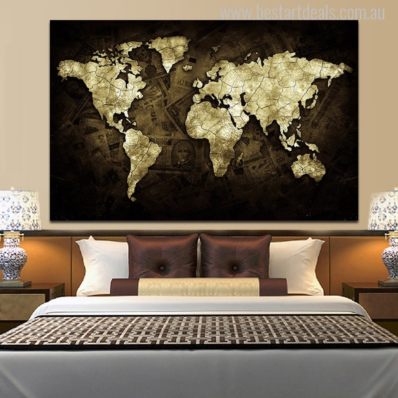 Buy Golden World Map Canvas Print Wall Art Decor