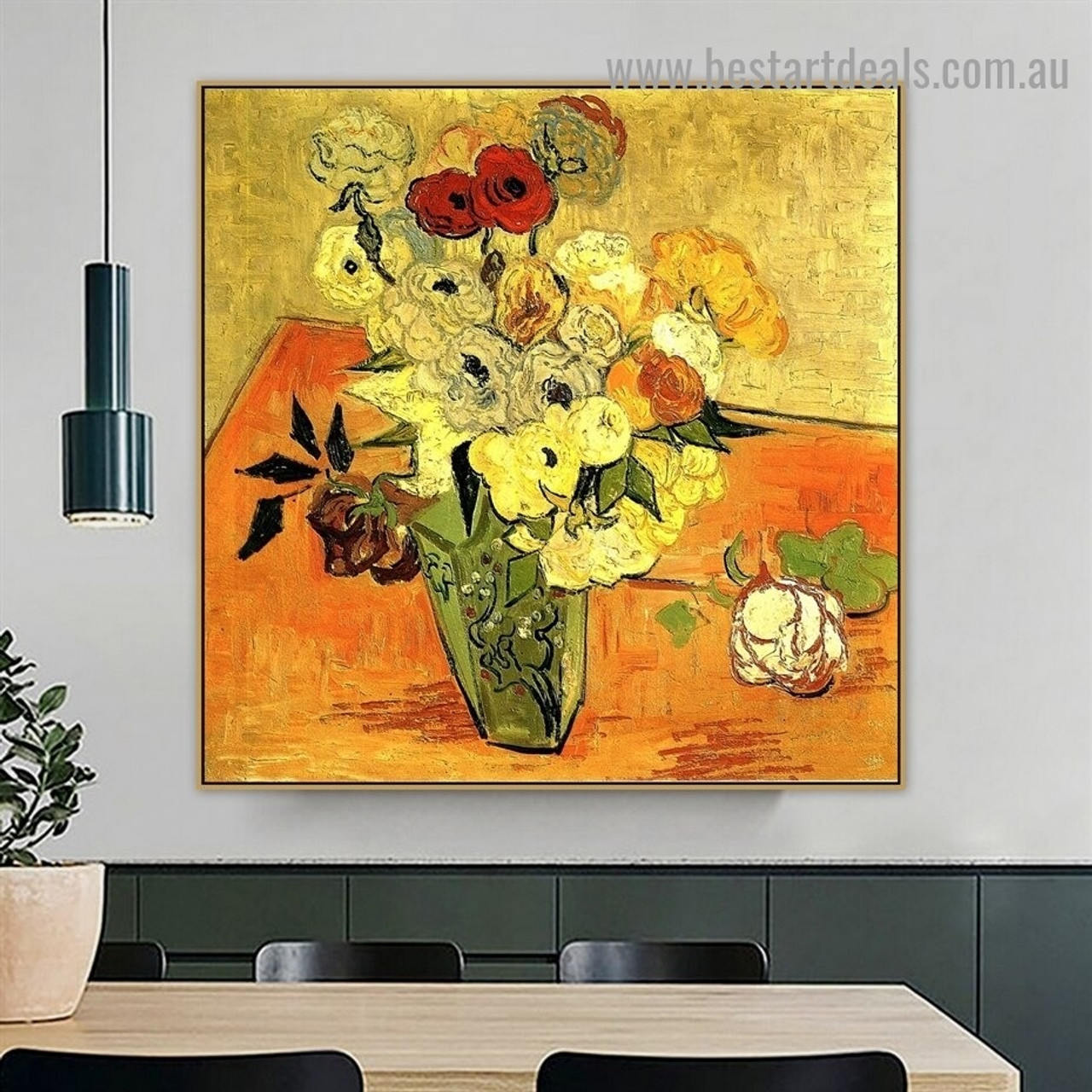  ArtWall Japanese Vase with Roses and Anemones by