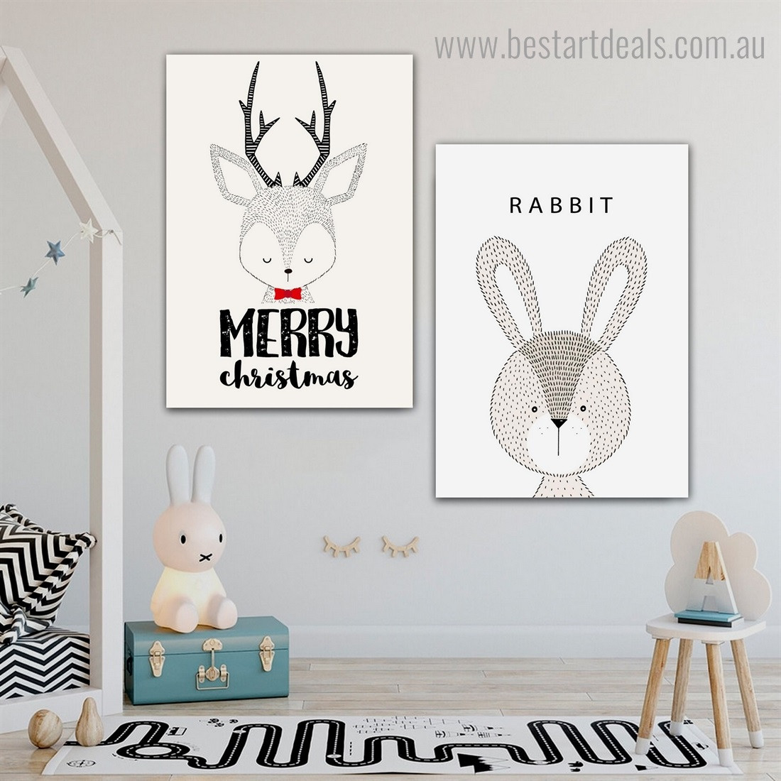 Buy Deer Rabbit Canvas Print Wall Art Decor.