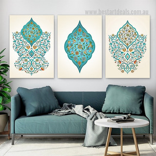 Islamic Bloom Turquoise Leaves Minimalist Framed Stretched Floral Modern Art Image 3 Piece Canvas Print For Room Wall Finery  58162.1647685041 ?c=2