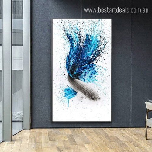 Bluish Perch Abstract Animal Framed Painting Portrait Canvas Print for Room Wall Decoration