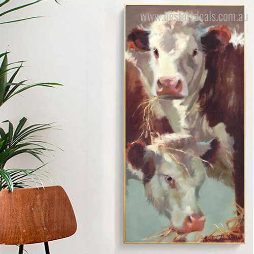 Neat and Calf Abstract Animal Modern Framed Vignette Picture Canvas Print for Room Wall Garnish