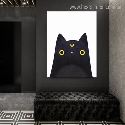 Black Cat Abstract Animal Modern Framed Likeness Portrait Canvas Print for Room Wall Molding