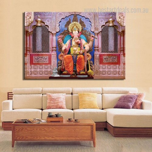 God Ganesh Religious Modern Framed Portmanteau Picture Canvas Print for Living Room Wall Drape
