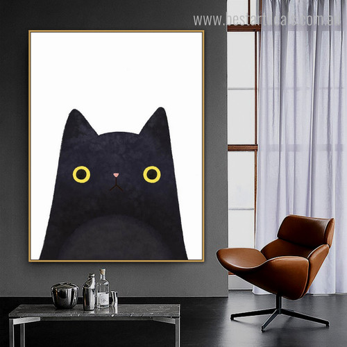 Black Pussy Abstract Animal Contemporary Framed Vignette Picture Canvas Print for Room Wall Disposition