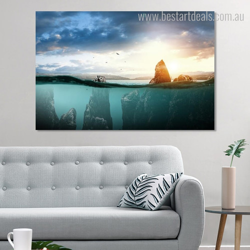 Half Underwater Landscape Modern Framed Painting Picture Canvas Print for Living Room Wall Decor