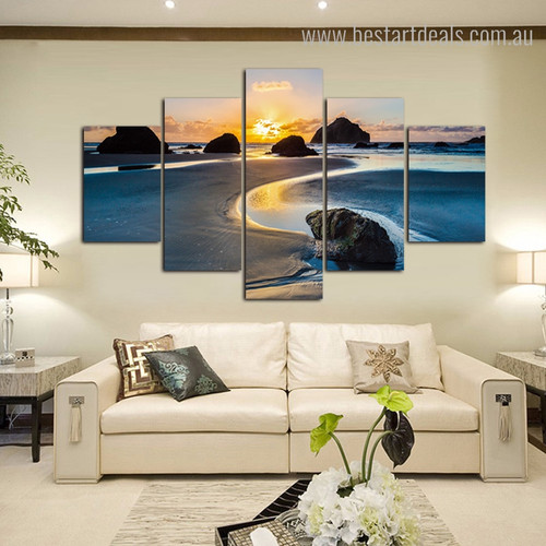 Sea Sunset Landscape Nature Framed Portmanteau Portrait Canvas Print for Room Wall Assortment