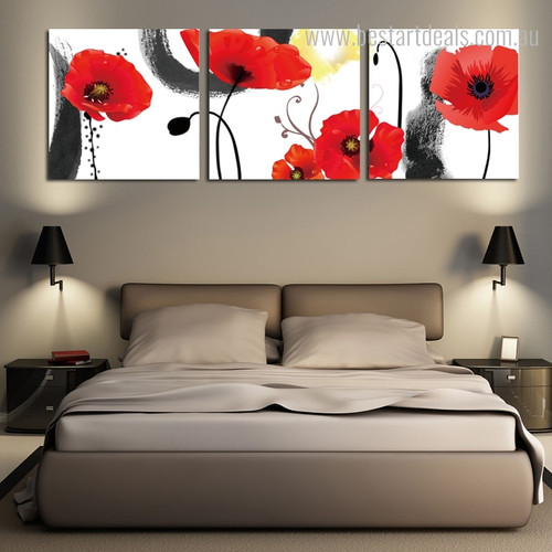 Red Poppy Buds Botanical Watercolor Framed Effigy Portrait Canvas Print for Bedroom Wall Outfit