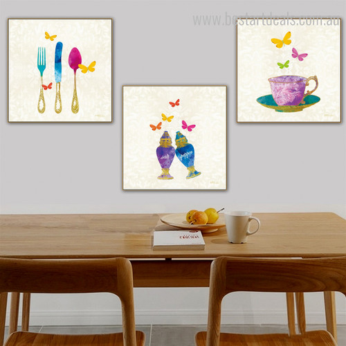 Dapple Utensil Abstract Modern Framed Perspective Photo Canvas Print for Dining Room Wall Equipment