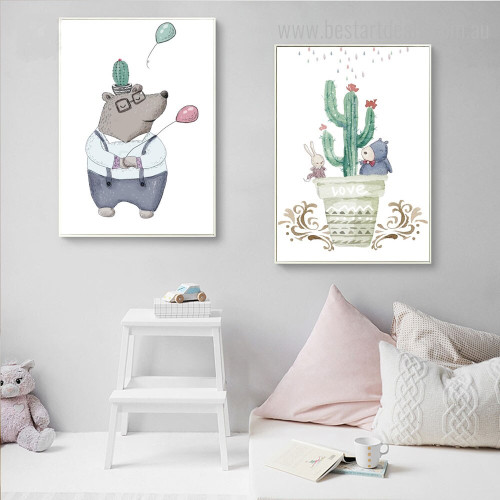 Echinopsis Pachanoi Cactus Botanical Kids Animal Framed Portmanteau Picture Canvas Print for Room Wall Flourish