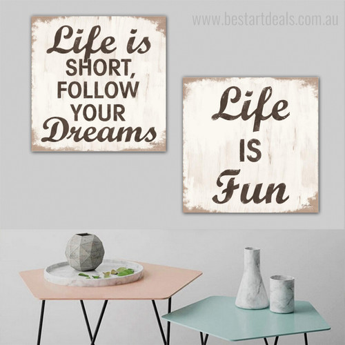 Life Dreams Typography Framed Portraiture Picture Canvas Print for Wall Hanging Decor