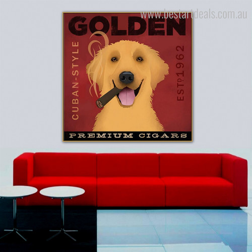 Golden Retriever Animal Typography Modern Framed Portraiture Picture Canvas Print for Room Wall Getup