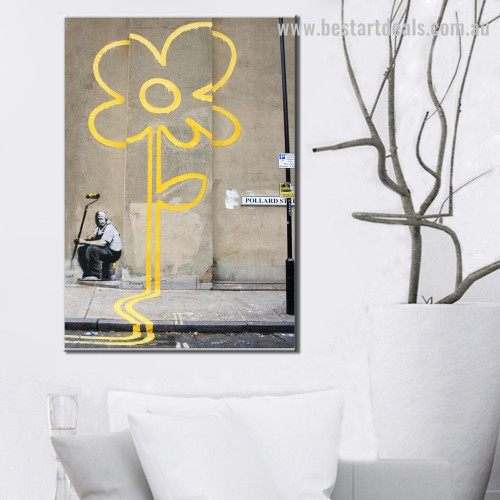 Yellow Bloom Abstract Graffiti Framed Artwork Photograph Canvas Print for Room Wall Drape