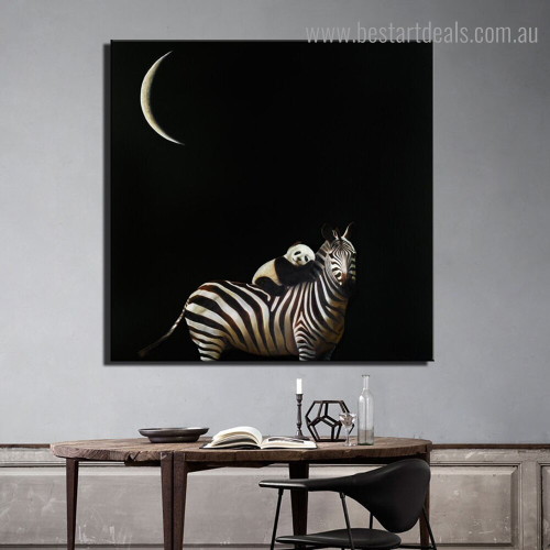 Zebra Panda Animal Modern Framed Painting Photo Canvas Print for Dining Room Wall Ornament