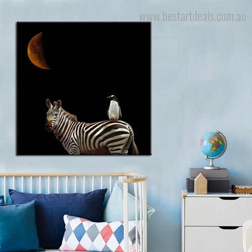 Zebra Penguin Bird Animal Contemporary Framed Portraiture Picture Canvas Print for Room Wall Getup