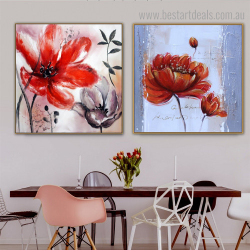 Scarlet Blossoms Abstract Floral Modern Framed Painting Image Canvas Print for Room Wall Getup