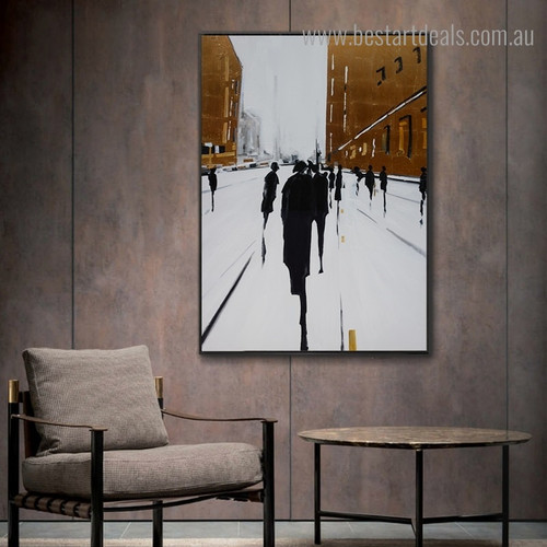 City Street Abstract Cityscape Framed Artwork Image Canvas Print for Room Wall Decor