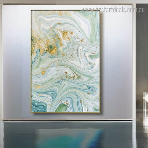 Golden Water Abstract Marble Modern Framed Artwork Portrait Canvas Print for Room Wall Decor